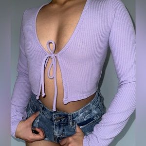 Purple Front Tie-Up Crop Top